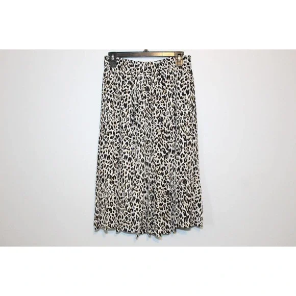 J. Crew Pleated Midi Skirt Leopard Print Tan Black AF925 Women's Size 4 H14544 - Picture 4 of 8